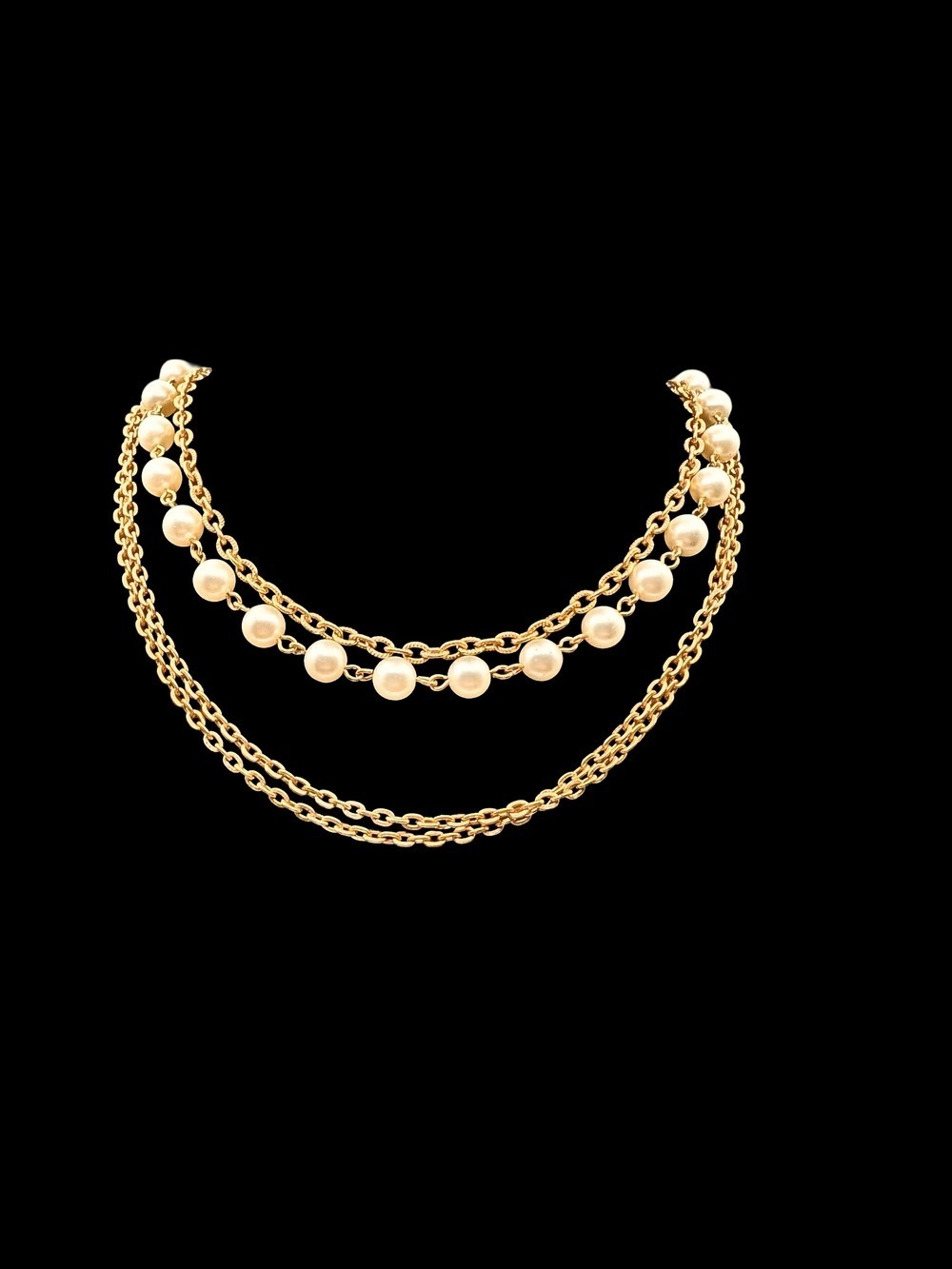 Vintage Mid Century Multi Strand Layered Fancy Link Choker Necklace Gold Tone - Picture 2 of 4